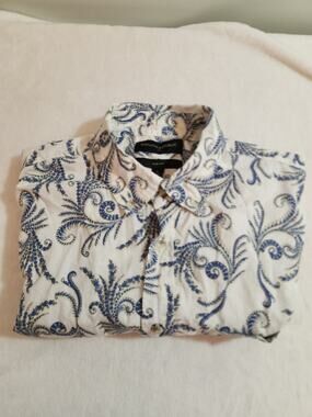 Banana Republic Floral Shirt Mens Small Blue Short Sleeve Beach 60s 60s Retro